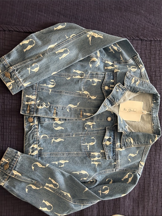 Jackets & Blazers - Sir + Ochoa Blue Denim Jacket with White Swim Print